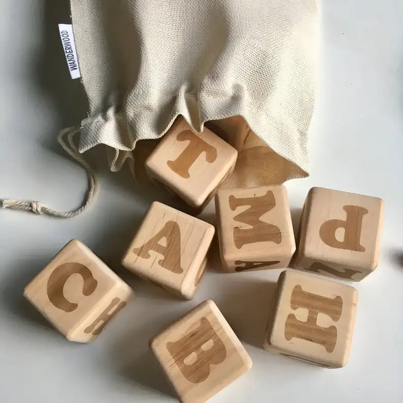 natural wooden alphabet blocks