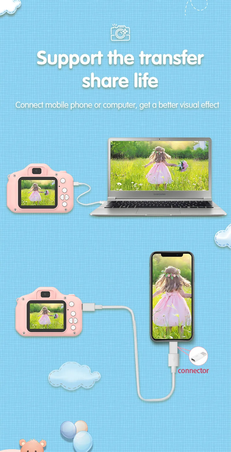 儿童相机数码2英寸屏幕即时小相机数码迷你单反可爱玩具儿童相机圣诞礼物