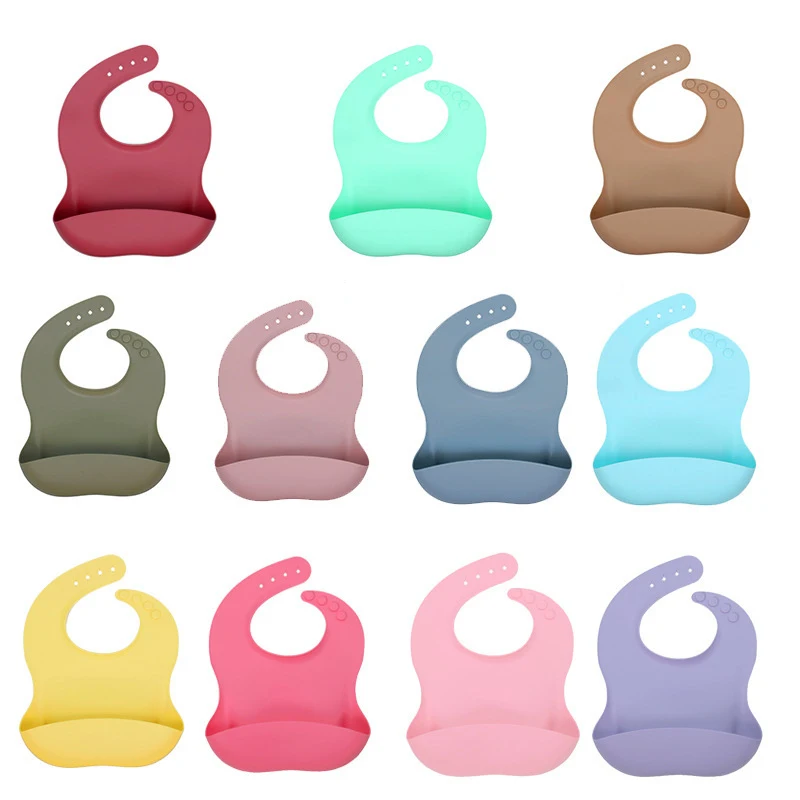 BPA Free Food Grade Custom Printed Baby Bib Set-Waterproof Silicone Kids Feeding Bib Snap Button Closure Colorful Custom Sample