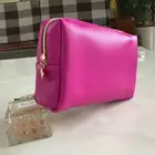 Pink Small MOQ Ladies Custom Logo Promotion Hot Pink PU Leather Zipper Small Make Up Bag