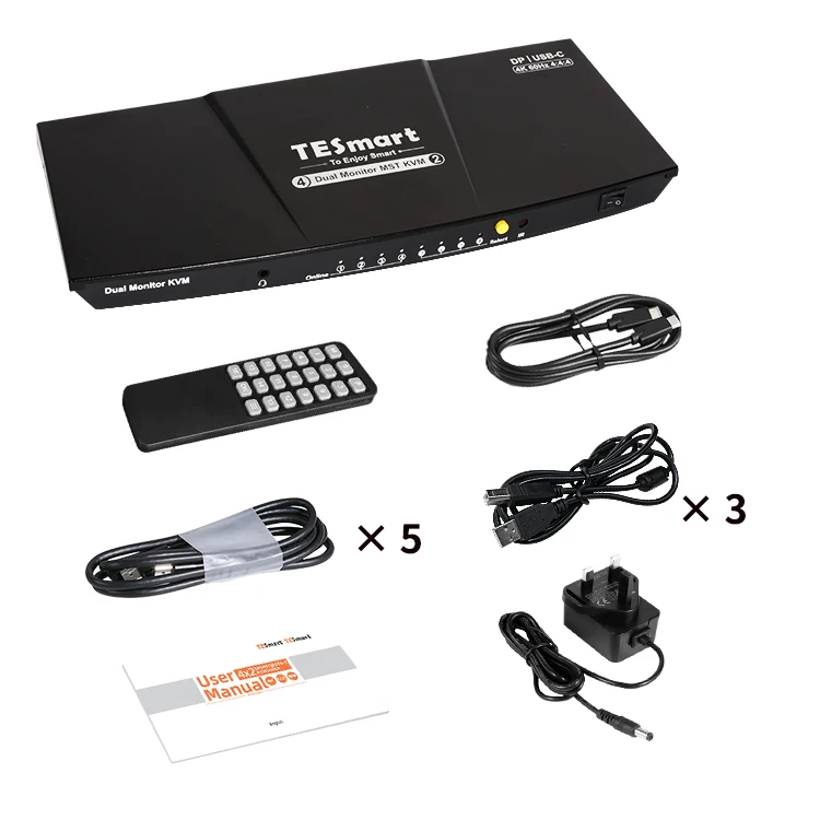 Tesmart 4 Port 4x2 Dp Mst Usb C Dual Monitor Dp Kvm Switch 4k 60hz Hot