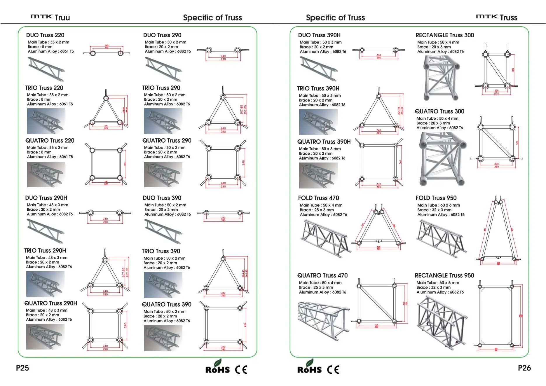 6 56ft T290 Aluminum Triangle Dj Truss Section Sliver Lighting Truss