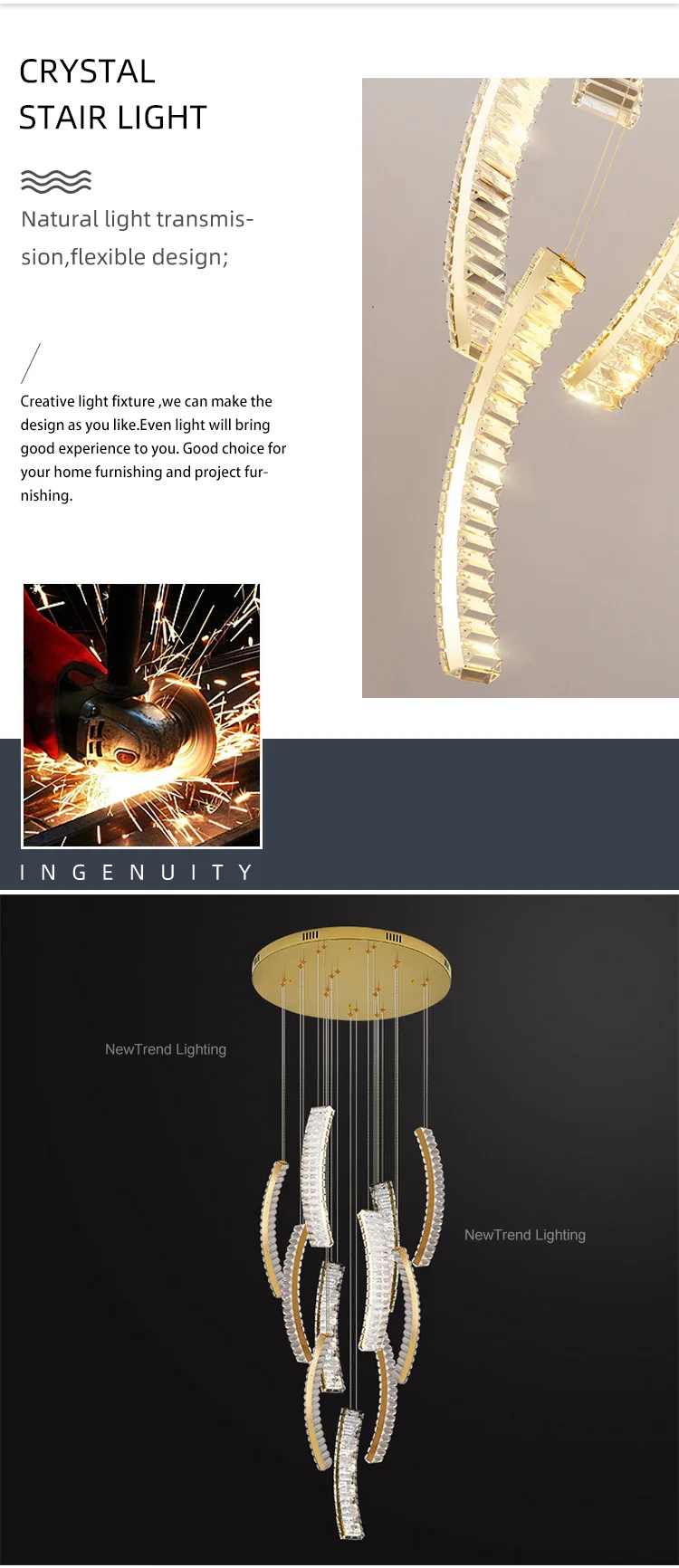 CPL-298 Luxury Design Indoor Decoration Villa Hall Hotel Lobby Staircase Crystal LED Chandelier Light factory