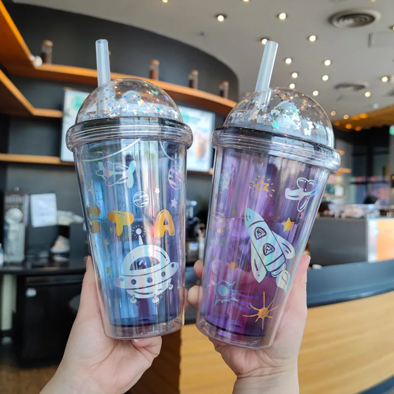 Custom LOGO Printed ins Clear Ice Coffee Milkshake Boba Milk Bubble Tea children's student AS Plastic Cup gift With Lids straw