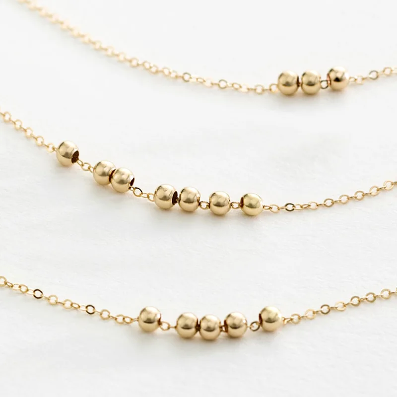 Simple Bead Necklace Minimal Sphere 14k 