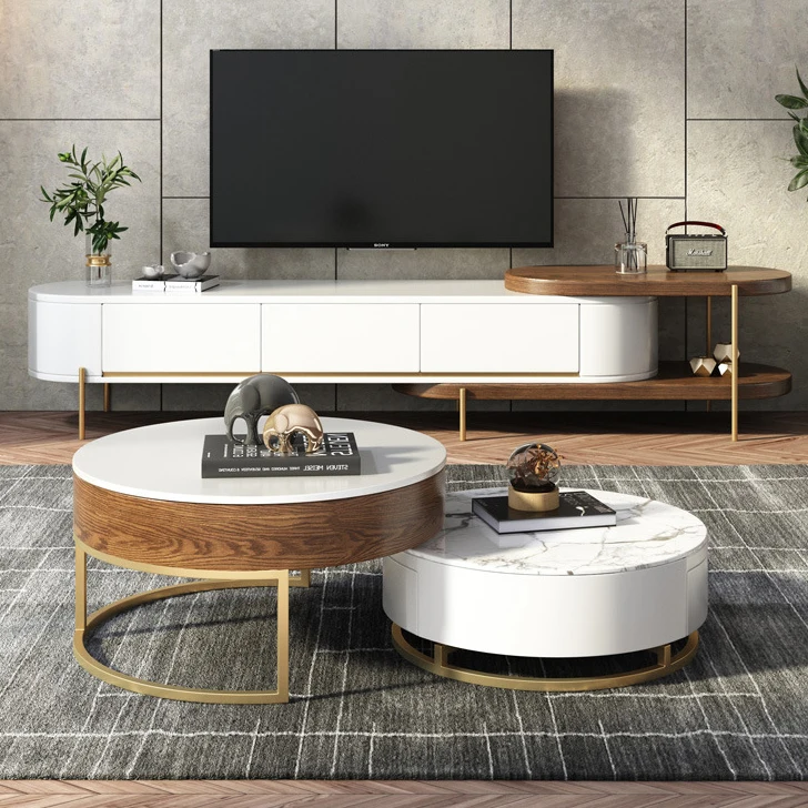 Multifunctional Living Room Furniture Round Tea Table Glass Designer Gold Coffee Table