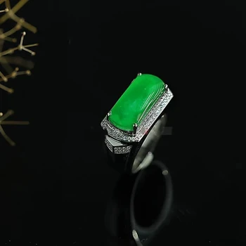 Three-dimensional design silver inlaid natural chalcedony saddle men&#39;s ring opening domineering masculine luxury jewelry