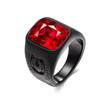 Fashion punk style black plated emerald ruby gemstone ring jewelry for men