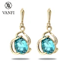 Dangle Earrings VANFI Jewelry Women Gold Plating Big Sky Blue Crystal Stone Dangle Earrings