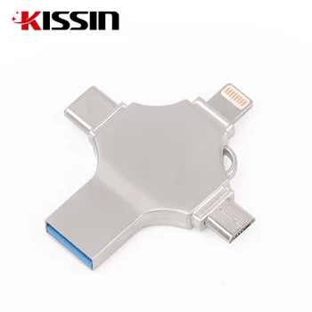 Custom USB 8GB16GB 32GB 64GB 4 In 1 USB Type-C Pendrive 3.1 3.0 2.0 128GB Flash Memory 4 In 1 OTG USB Flash Drive