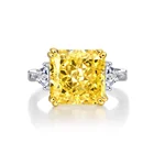 Yellow Zircon Big Stone Square Cut 10mm Yellow Ice Cubic Zircon Wedding Band Women 14K White Gold Icy Rings