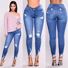 Jeans Jeans Ready To Ship Ripped Narrow Bottom High Waist Skin Stretch Denim Women Jeans Trousers