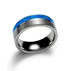 Inlay Ring Factory Wholesale Custome Jewelry Tungsten Carbide Band Blue Opal Inlay Mens Ring