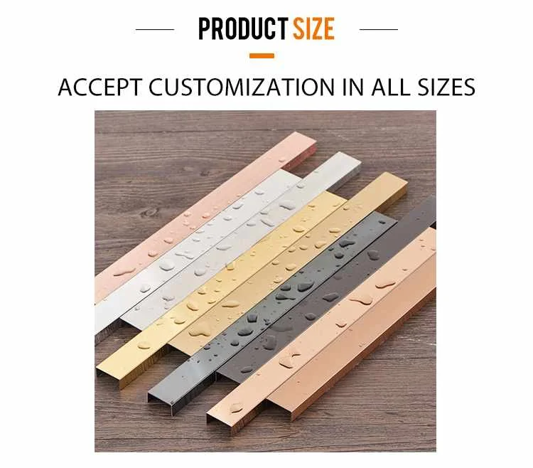 Decorative Standard Sizes Gold Stainless Steel U Shape Profiles Bar Channel Price Shower Room Floor Wall Edge Trim Protection 