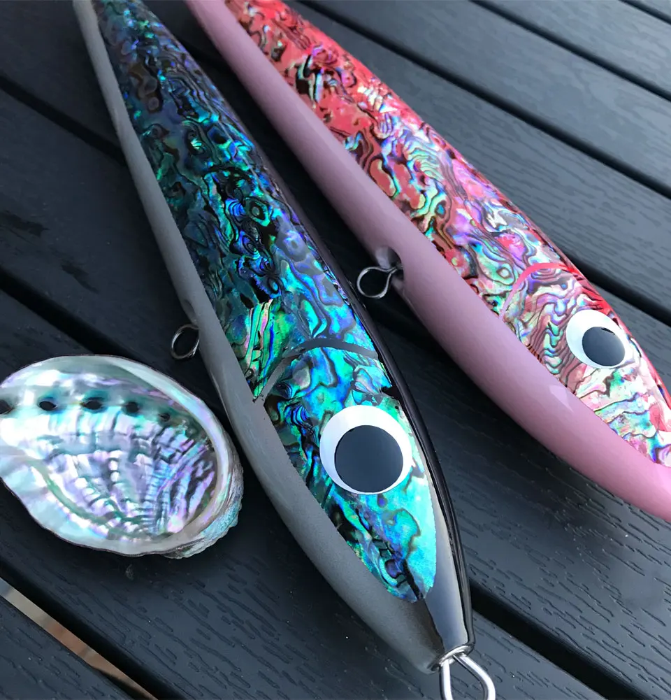 Topwater Tuna Trolling Lure Abalone Shell Wooden Lure 120g 17cm Stick