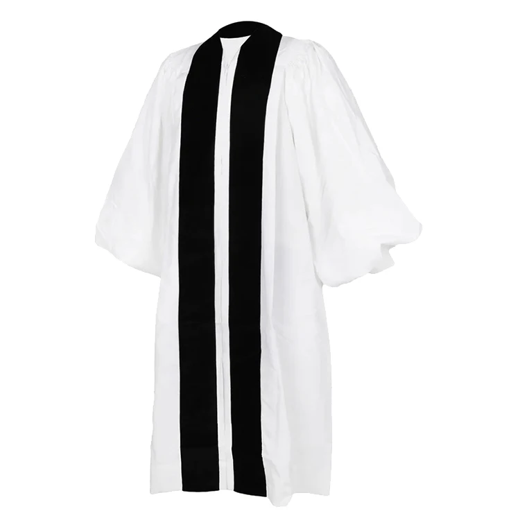 White Matte Fluted Geneva Clergy Robes Gown Women Men With Velvet Panel supplier