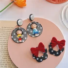 Stud Earrings Red Modern Polka Dot Playful Stud Earrings Red Bow Flower Earrings Ear Clip Earrings