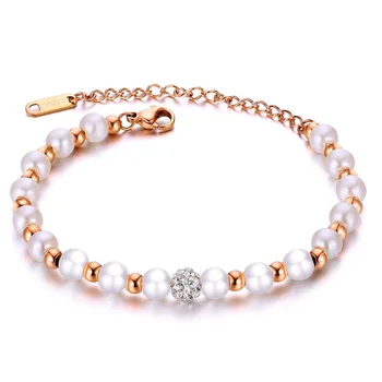 Pretty Jewelry Rose Gold Plated Artifical Pearl Adjustable String Charms Bead Bracelet Pearl