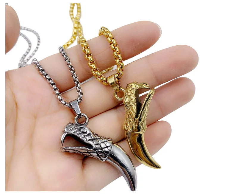 new design ferocious snake tooth shape pendant necaklces,gold palted stainless steel necklaces OEM
