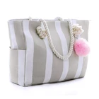 Bags Beach Bags 2021 Women Summer Large Canvas Stripe Print Tote Beach Bags Cotton Rope Handle Top Zipper Handbags