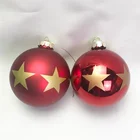 Star Christmas Factory Wholesale High Quality Red Gold Star Stripe 8CM Glass Christmas Ornaments Ball For Xmas Tree