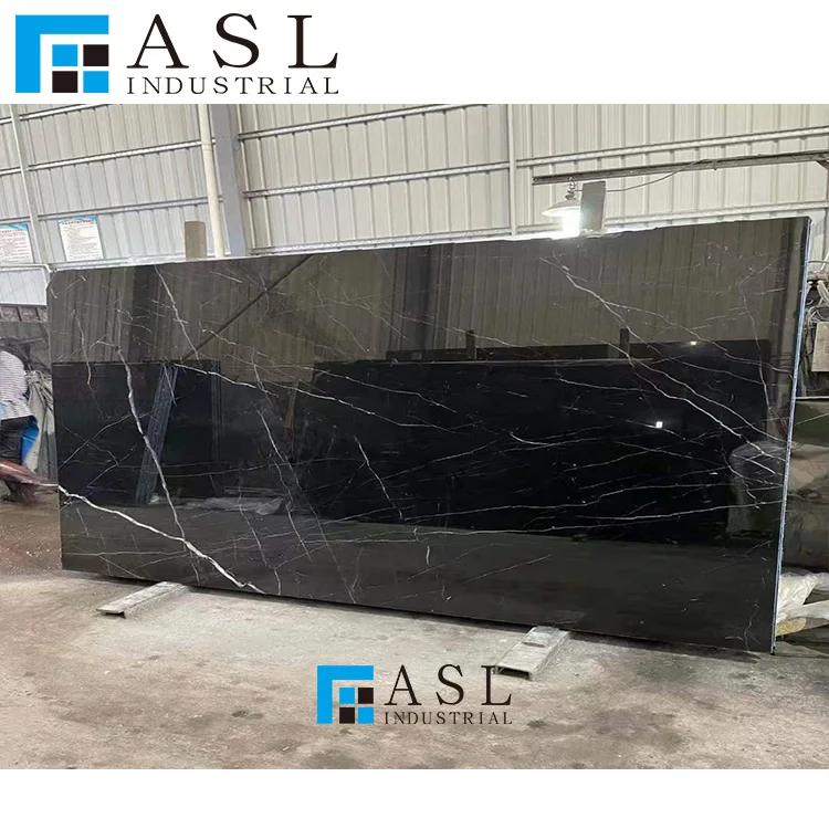 Polished natural white veins glossy black floor tiles design bathroom stone slab Chinese floor nero Margiua tiles and pure blac