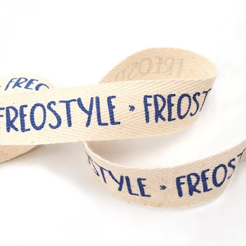 Wholesale Design Custom Printed Brand Name Logo Labels Tape Organic Cotton Ribbon