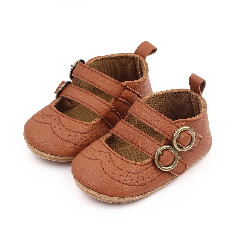 Leather Mesh Hollowed Out Double Line with Baby Girls Solid Color Soft Soled Small Leather Shoes supplier