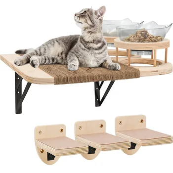 Modern solid wooden cat wall mounted cat scratching shelf furniture cat litter pet rack
