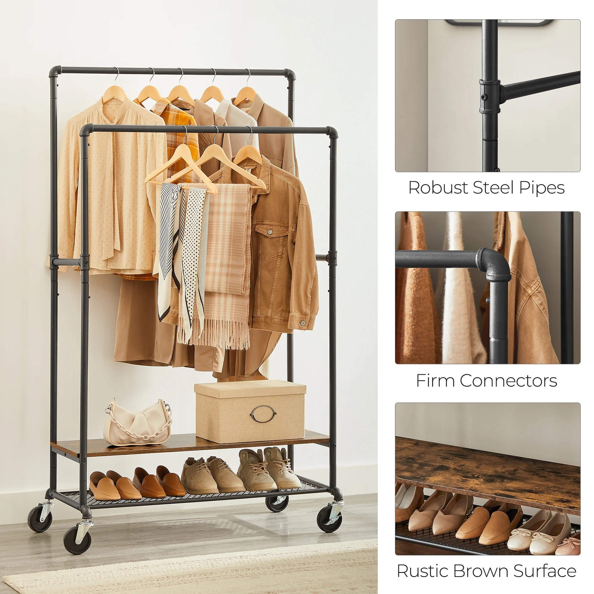 Industrial Design wood coat rack stand with Shoe Open Wardrobe Clothes Rail Rack clothes display rack for shop