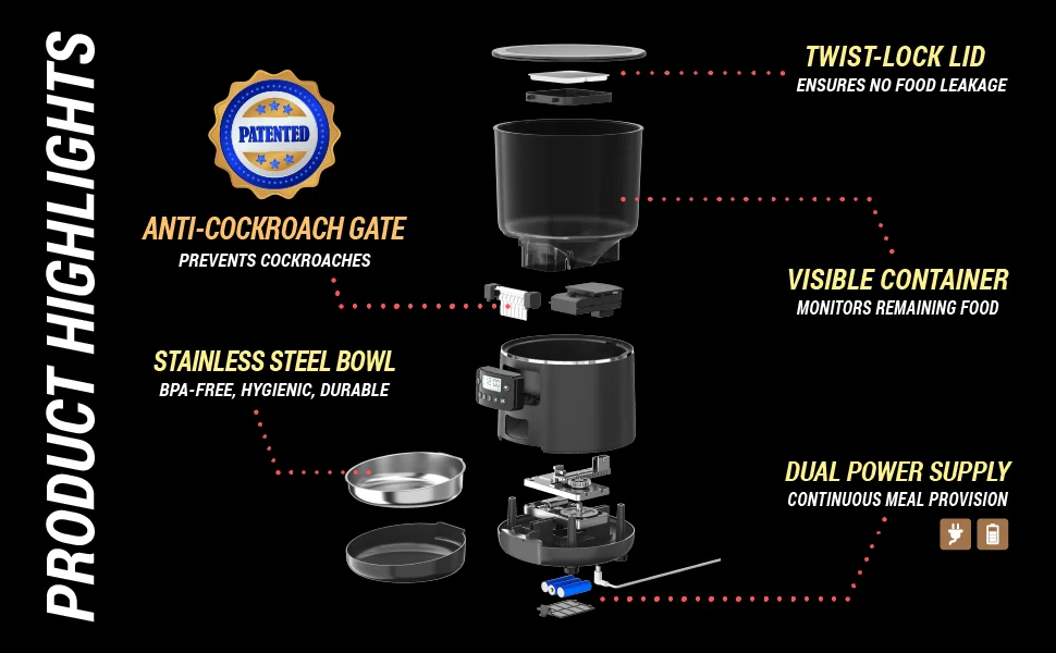 dog feeder automatic timed food dispenser for patented anti-cockroach design easy clean holiday xmas
