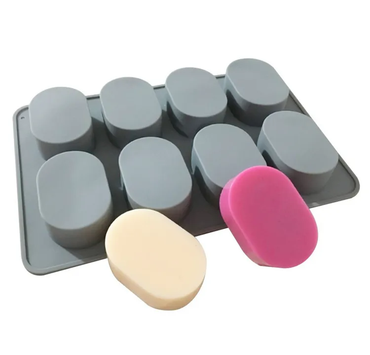 8-cavity Oval Shape Cake Mould Soap Mold Silicone Flexible Chocolate Mold Tray 