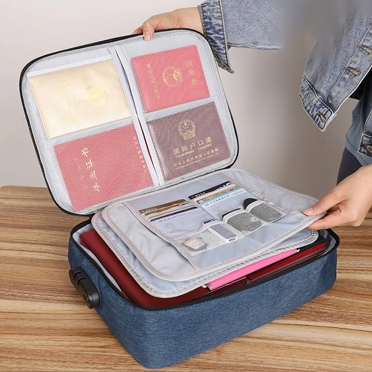 Home Office Travel File Organizer Bag with Lock Portable Storage Bag Document Safe Case Passport Certificates Important File Box