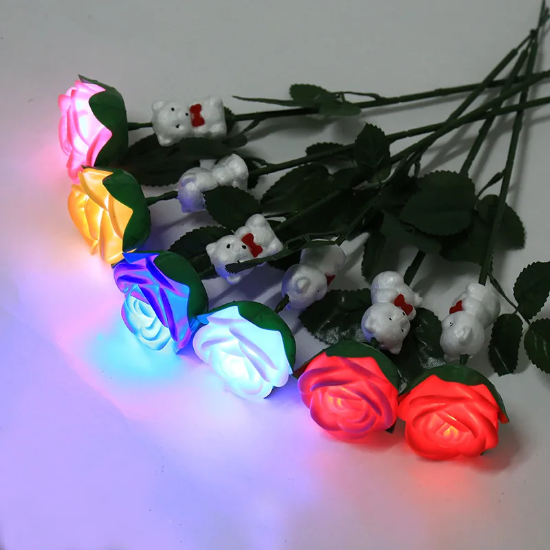 Promotional Plastic Battery Rose Flower Bedroom Party Indoor Decoration Rose Bear LED Lights