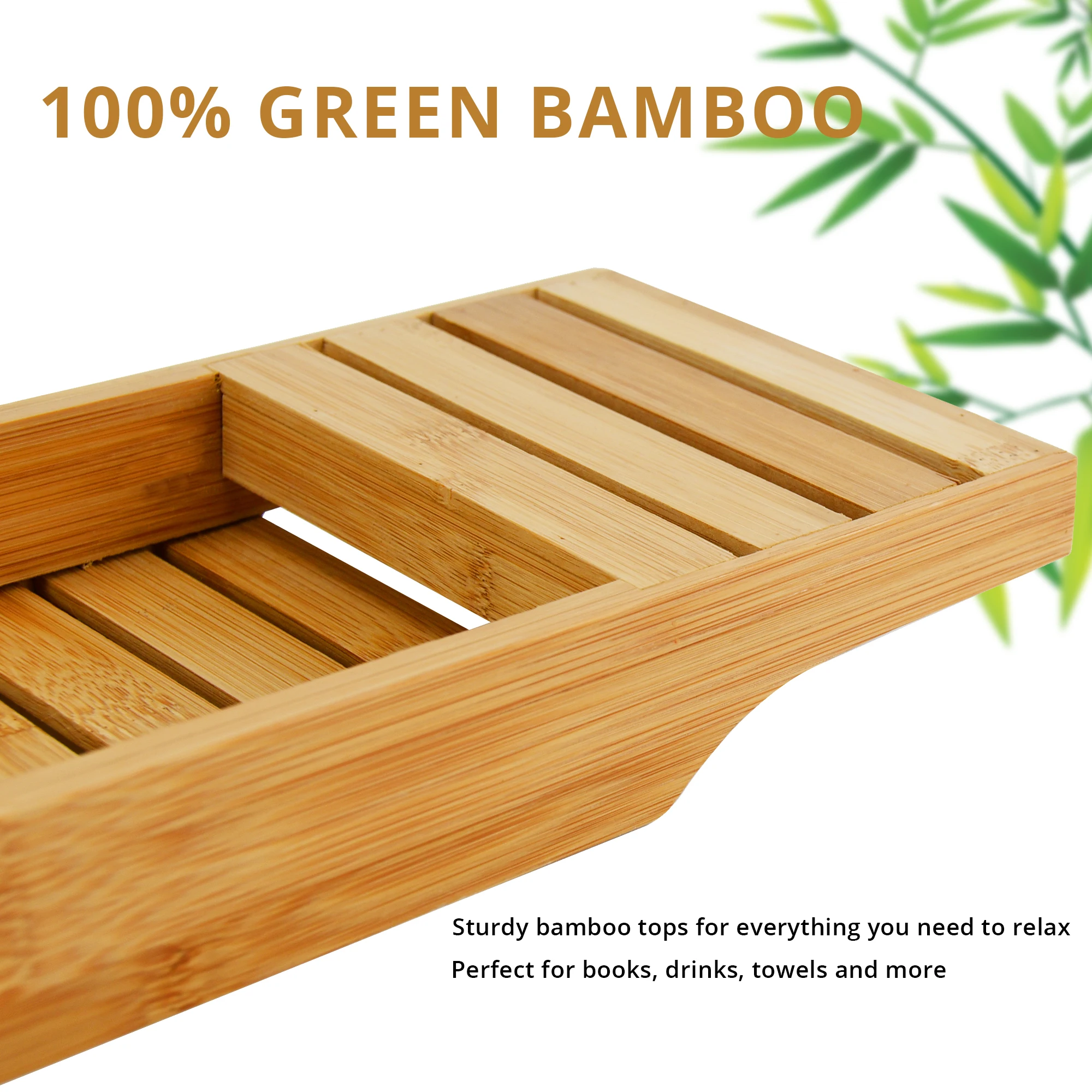 Handcrafted Bamboo Adjustable Bath Tub Table Caddy for Bathroom, Bathtub Caddy Tray, Bathtub Accessories