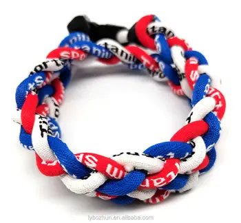 Wholesale braided Blue red white Baseball Necklace Titanium Rope Braided Sport 3 Rope Necklace