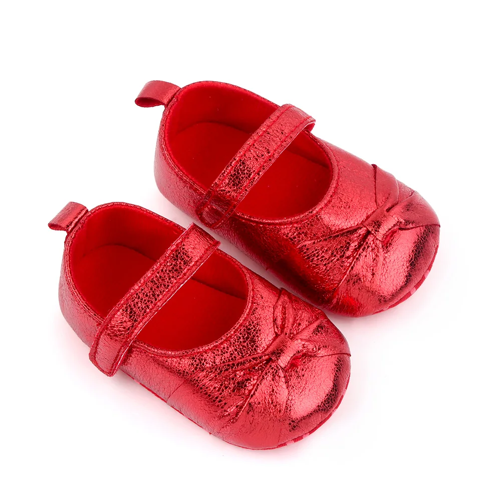 Spring and Autumn New Baby Girls Shiny Solid Color Bow Soft Soled Princess Walking Shoes supplier