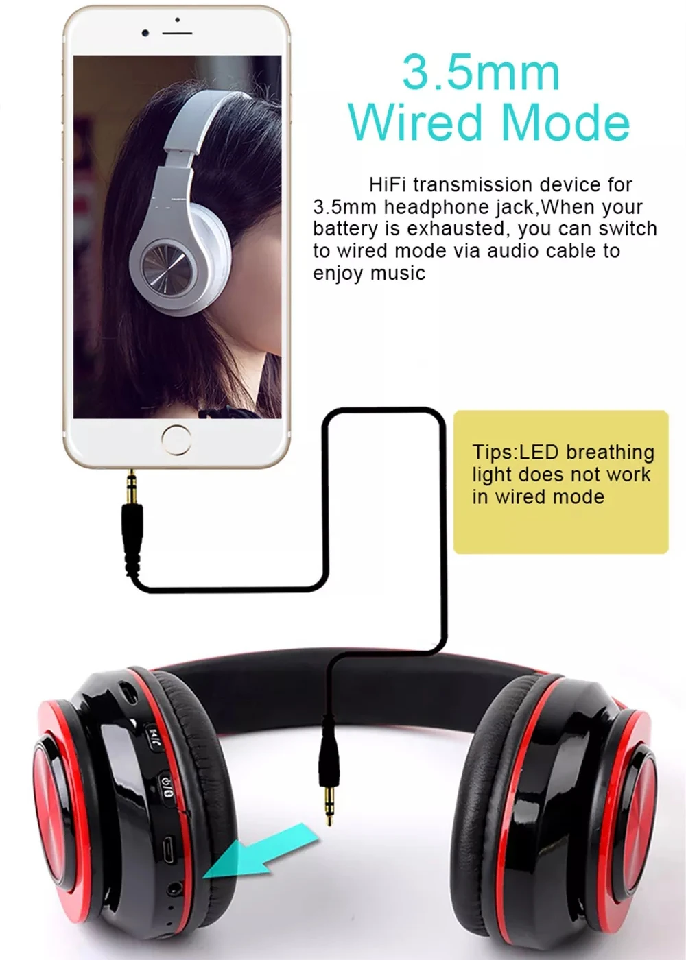 High Quality Wireless Headphones Stereo Headphones Bass Noise