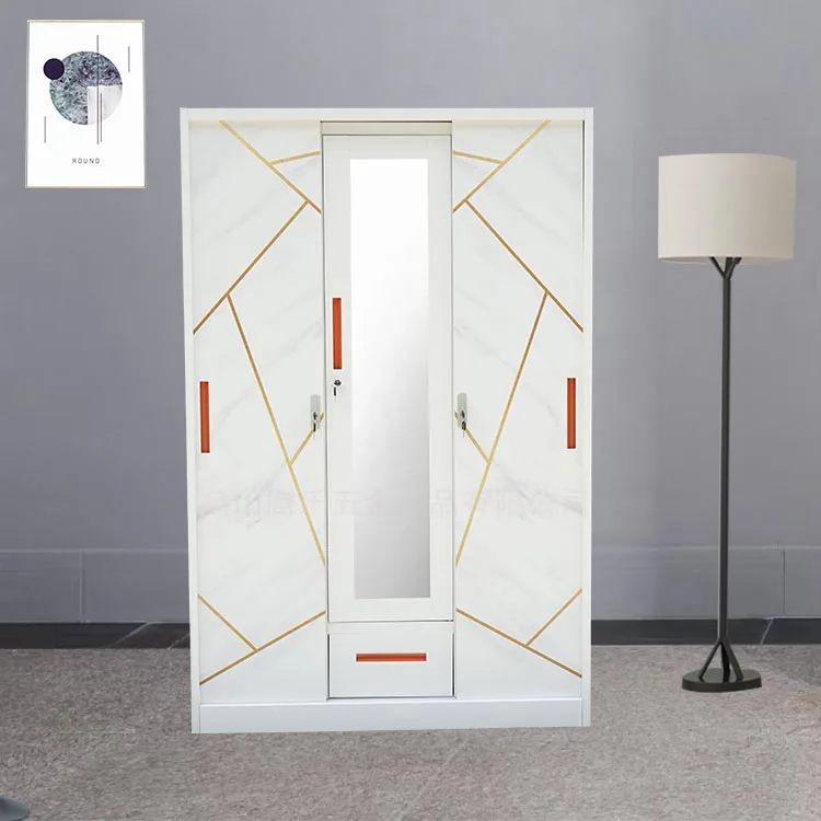 Home Furniture Bedroom Furniture Portable Metal Wardrobe with 3-Door Steel Swing Printed Metal Frame Closet