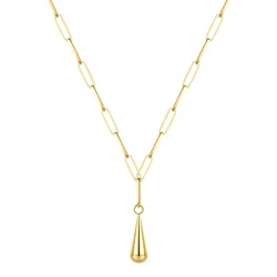 High Quality 18K Gold Plated Stainless Steel Water Drop Pendant Chain Necklace P203086