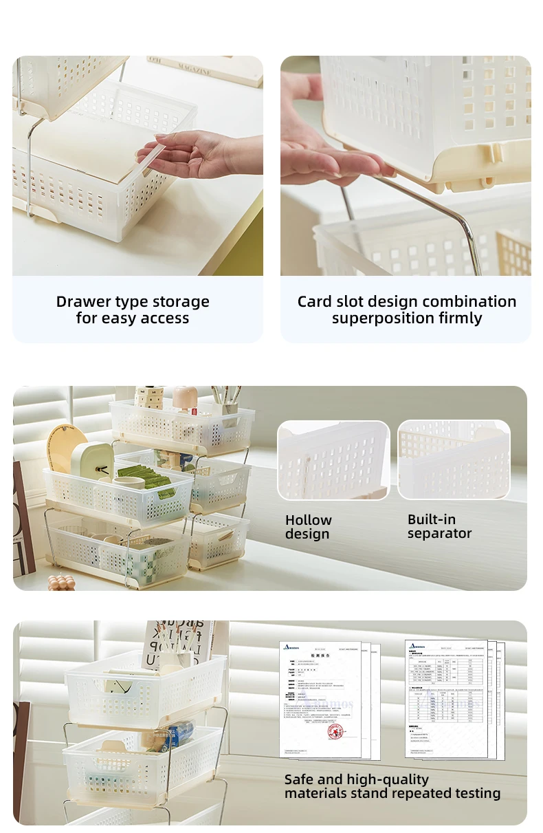 Wannuo Simple Style Plastic Storage Basket Removable Drawer Style Plastic Storage Basket Clean White Translucent Storage Basket factory
