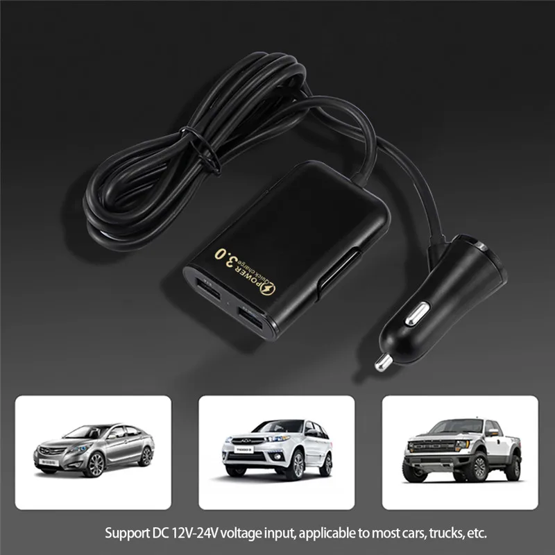 Factory 4 USB Car Fast Charging Charger QC3.0 Universal Travel Adapter Front Rear Back Holder Extension Rear Car Carrier Charger