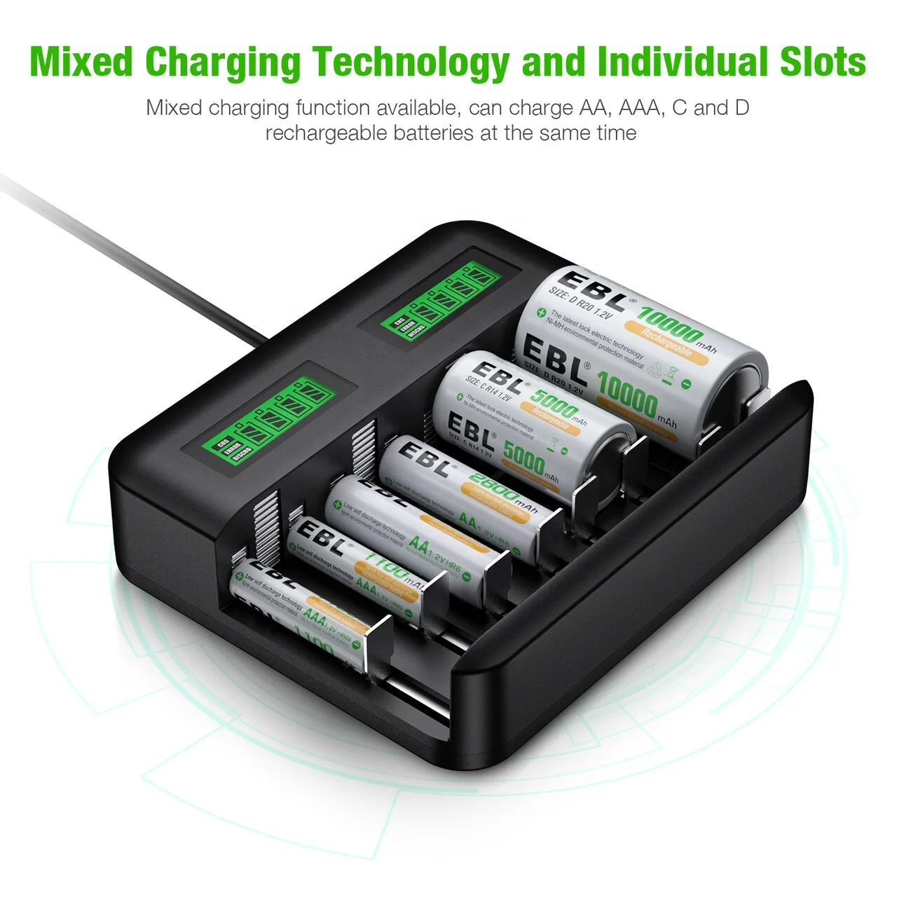 Slots Ebl Sub C D Aa Aaa Batteries Portable Smart Battery Charger