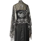 Long Muslim Elegant Women Peacock Shawls Beaded Sequin Wedding Shawls Long Tassel Scarves Muslim Girl Hijabs