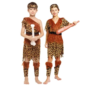 Amazon Carnival Halloween Cosplay Kids Long-haired Savage Native American Boys Indians Costume