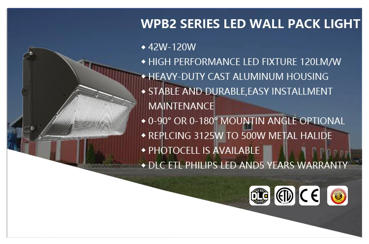 42W 60W 80W 100W AC 100-277V LED Wall Pack Flood Light IP65 Waterproof Outdoor Wall Lamp
