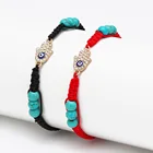 Handmade Natural Stone Turquoise Beaded Bracelets Braided Woven Evil Eye Bangle For Women Men