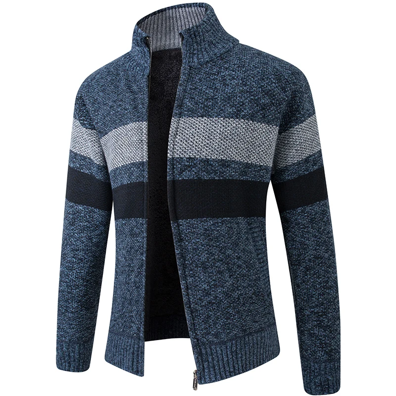 Autumn Winter Men Sweater Coat Warm Sleeveless Zipper Cardigan Men Knitted Vest Plaid Knitwear 