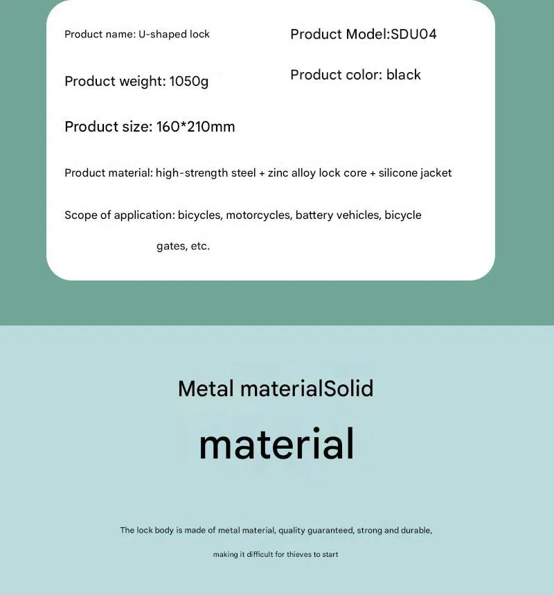 U-Shaped Silicone Lock for Bicycle Electric Car Tram Motorcycle-Cross-Border Mountain Bike Accessory