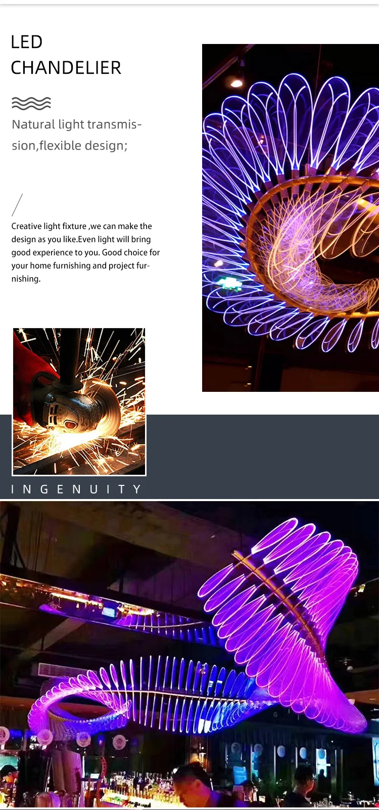 CPL-314 Contemporary Indoor Decoration Hall Hotel Lobby Bar Custom Long Shape LED Chandelier Light details